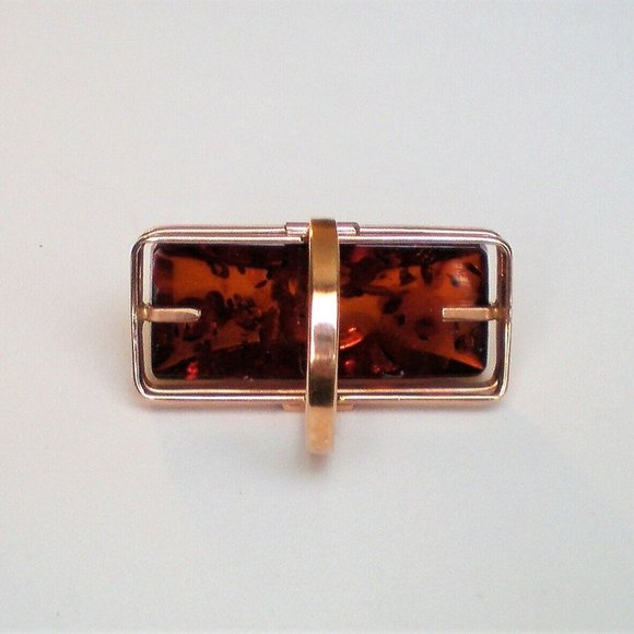 NEW Russian Russia USSR 14K 585 Rose Pink Gold Baltic Honey Amber Cocktail RING - Picture 6 of 9